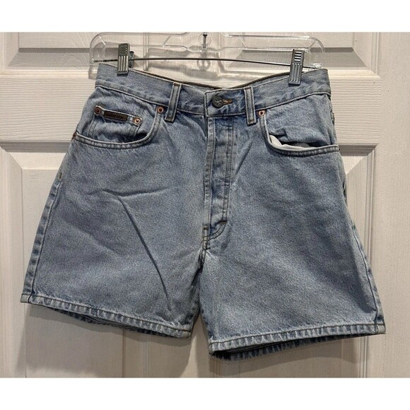 Calvin Klein Shorts VTG 90s Light Blue Wash Classic Fit Button Fly Made USA 7/M‎ - Picture 1 of 10